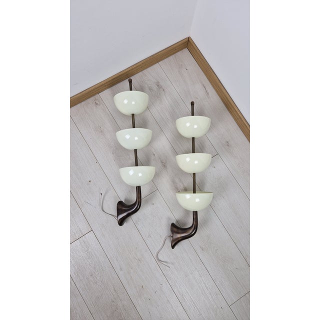 Wall Lamps in Brass with White Aluminum Cups in the style of Stilnovo, 1980s, Set of 2 For Sale - Image 10 of 18