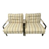 1960s Milo Baughman for Thayer Coggin Chrome Flat Bar Lounge Chairs- Set of 2, Unmarked For Sale