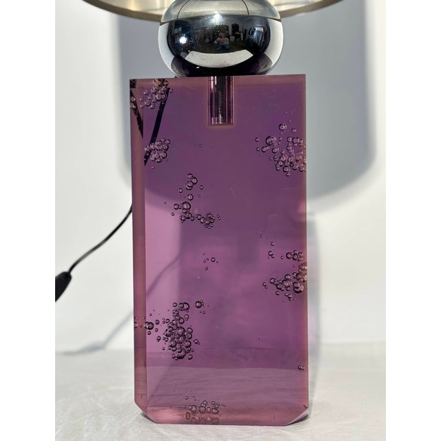 Amethyst Colored Acrylic and Chrome Table Lamp, Italy, 1970 For Sale - Image 4 of 18