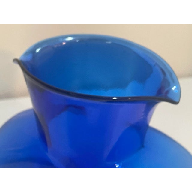 Blenko Blenko Blue Glass Water Bottle - Double Spout Pitcher Vase For Sale - Image 4 of 8