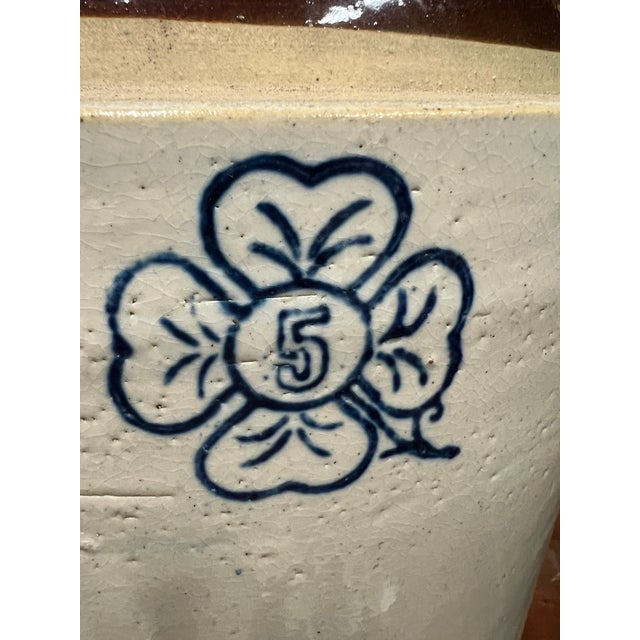 Early 20th Century Antique Stoneware Crock /Jug With Blue Clover 5 Gallon For Sale - Image 5 of 8