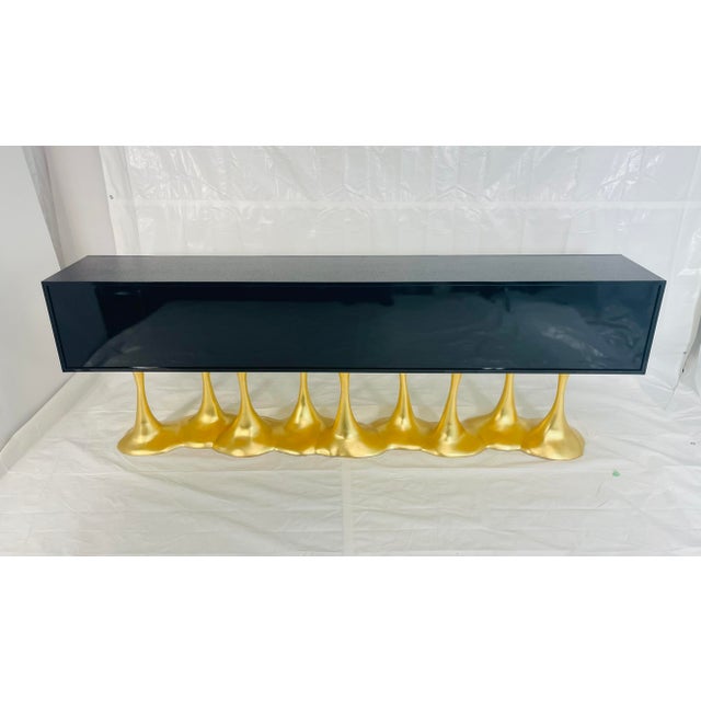 “Janus” Black Lacquer & Gold Leaf Sculptural Sideboard by Karpa For Sale - Image 4 of 18
