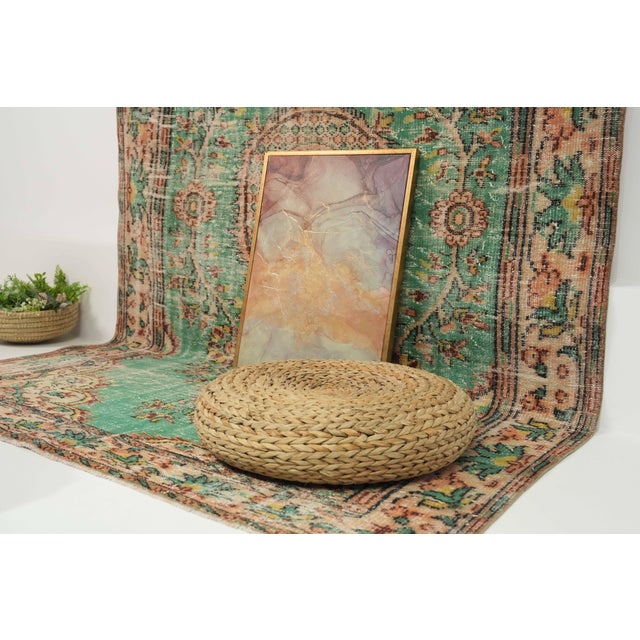 Turkish 1970s Vintage Turkish Handmade Wool Cotton Green Area Rug For Sale - Image 3 of 13