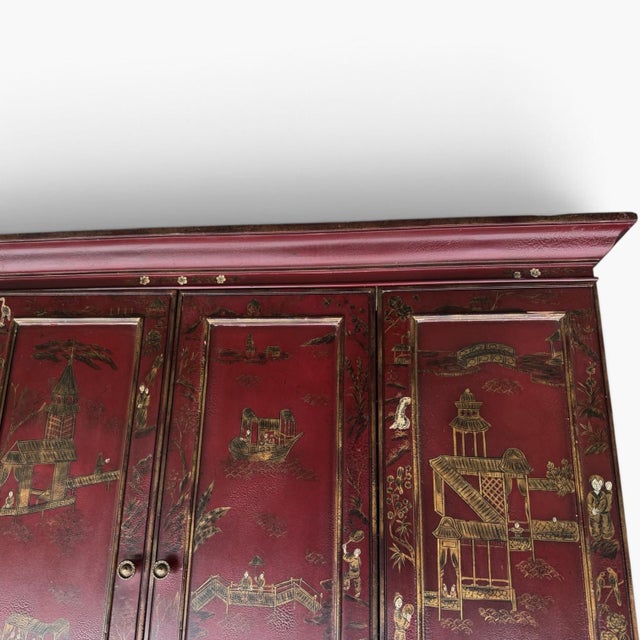 Wood Vintage Maitland Smith Gilt Chinoiserie Flatscreen Television Wall Cabinet For Sale - Image 7 of 13