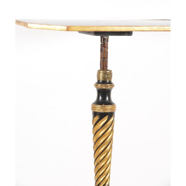 Wood Antique English George III Neoclassical Ebonized Tilt Top Side Table or Candle Stand Circa 1810 For Sale - Image 7 of 12