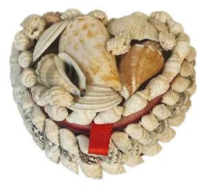 1930s Mini Sea Shell Sailors Valentines Heart Shape Box