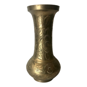 1950s Sarna Brass Floral Etched Bud Vase, Numbered