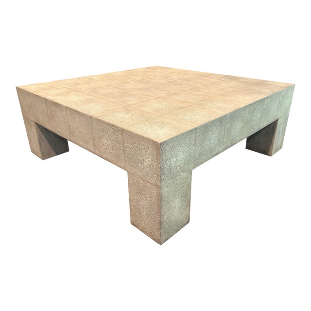 August Lillian August Gavin Square Coffee Table Pearl White Shagreen With Drawer For Sale