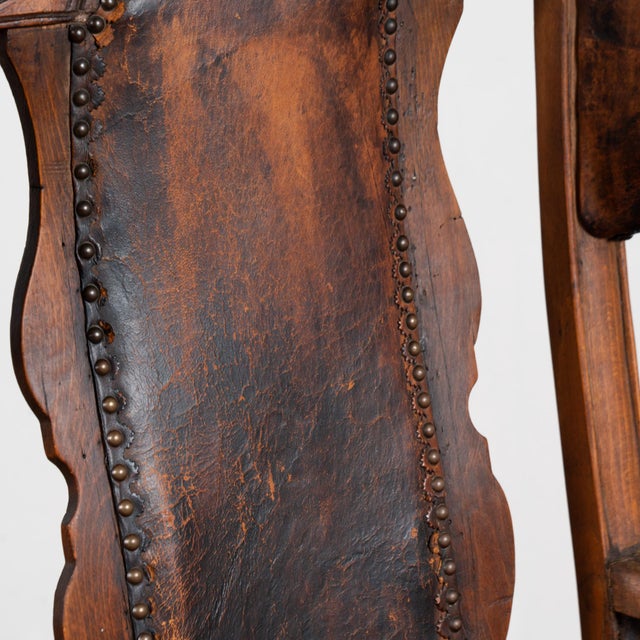 19th Century Danish Oak and Leather Wingback Armchair For Sale - Image 6 of 14