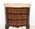 Louis XV Style Marble Top Mahogany Chest of Drawers, the three drawers with marquetry inlay and bronze mounts to sides and...