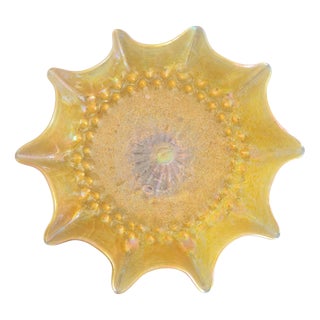 Art Nouveau Bohemian Candia Iridescent Gold Centerpiece Bowl with Spiked Rim and Applied Prunts, 1898 For Sale