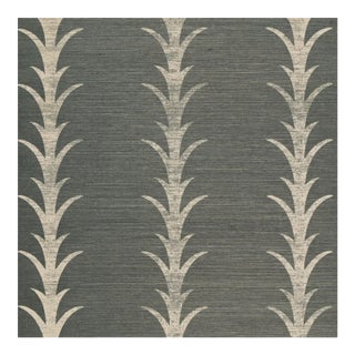 Schumacher X Celerie Kemble Acanthus Stripe Sisal Wallpaper in Shadow For Sale