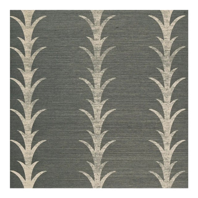 Schumacher X Celerie Kemble Acanthus Stripe Sisal Wallpaper in Shadow For Sale
