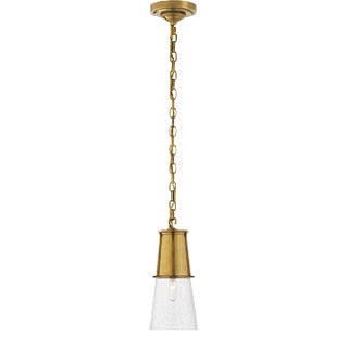Thomas O'Brien for Visual Comfort Signature Robinson Small Pendant in Hand-Rubbed Antique Brass with Seeded Glass For Sale