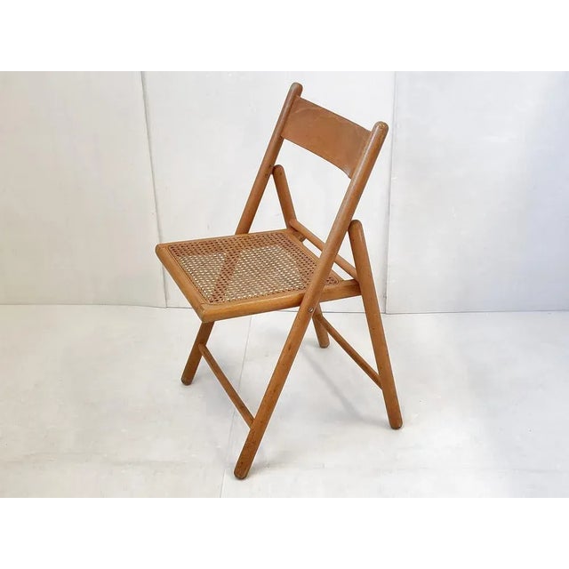 Wood Set of Vintage Italian Folding Chairs in Beech & Cane, 1970s For Sale - Image 7 of 12