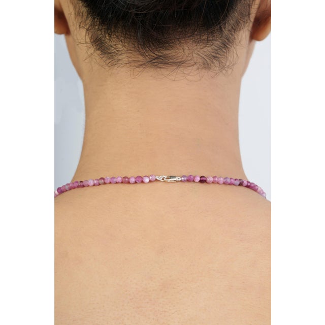 Vintage Style Genuine 53 Ct Pink Tourmaline 4 Mm Bead Matinee Necklace - 19.5" For Sale - Image 10 of 15
