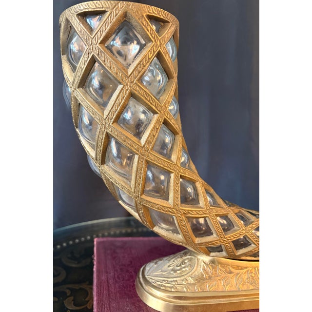 Hollywood Regency Mid 20th Century Hollywood Regency Gilt & Hand-Blown Glass Cornucopia Centerpiece For Sale - Image 3 of 7