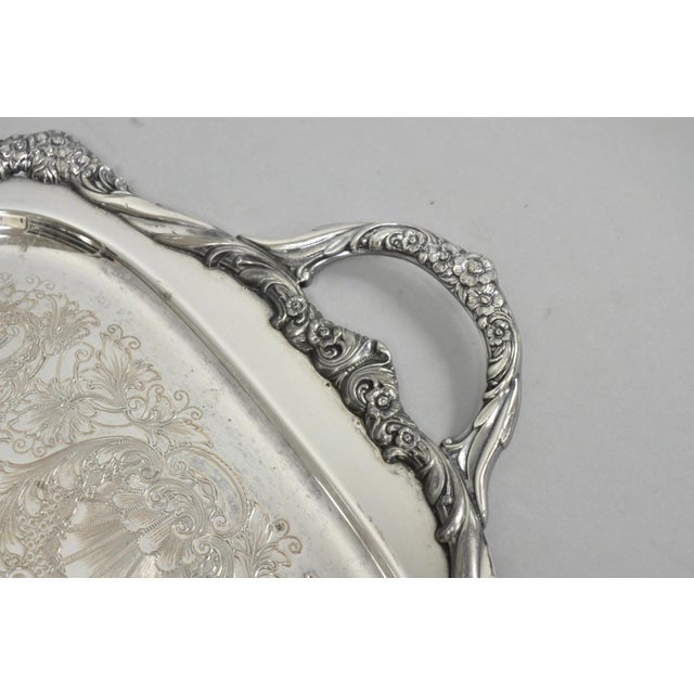Victorian Vintage 1847 Rogers Bros Heritage 9492 Large Silver Plated Serving Platter Tray For Sale - Image 3 of 14