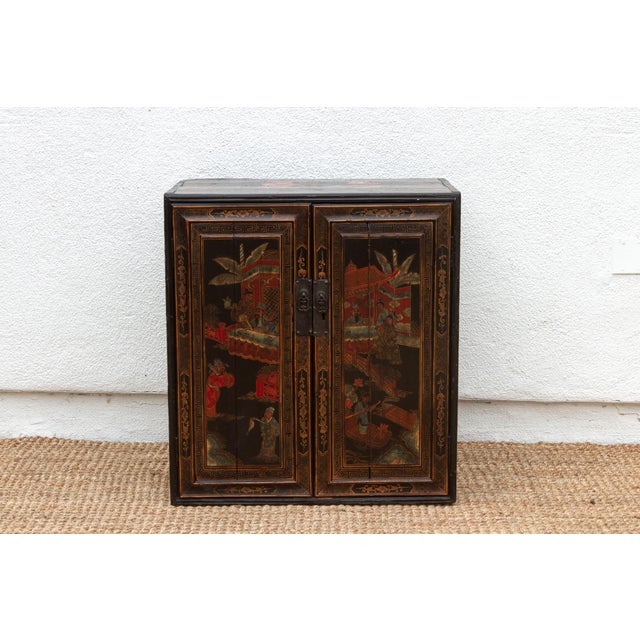 Antique Dramatic Painted Oriental Cabinet For Sale - Image 4 of 11