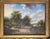 This is a large vintage oil painting on canvas of a landscape, housed in a thick frame, making it a striking piece of wall...