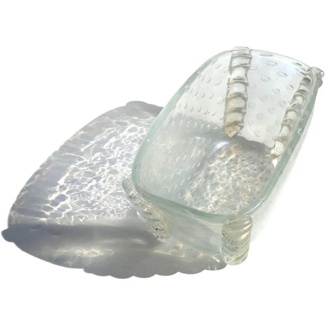 Art Deco Barovier Toso Murano Vintage Gold Flecks Iridescent Italian Art Glass Mid Century Bowl Vase For Sale - Image 3 of 8