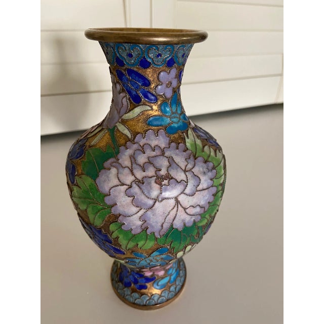 Mid 20th Century Vintage Japanese Cloisonné Brass and Enamel Vase For Sale - Image 5 of 8