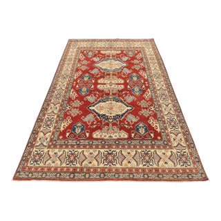 Kazak Red Wool Tribal Hand-Knotted Rug 7'11'' X 11'6'' For Sale