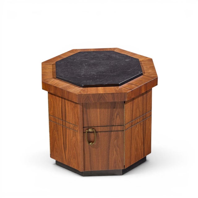 Jack Cartwright for Founders Style Mid Century Walnut and Slate Side Tables - Pair For Sale - Image 10 of 11