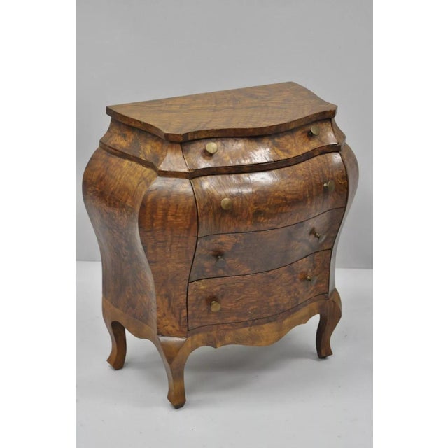 French Small Italian Jewelry Chest Burl Olive Wood French Louis XV Style Bombe Commode For Sale - Image 3 of 10