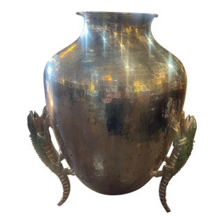 Vintage Lizard Hammered Silver Plated Metal Stone Inlaid Vase by Emilia Castillo For Sale