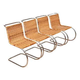 MR10 Rattan Chairs by Ludwig Mies Van Der Rohe for Knoll, 1960s, Set of 4 For Sale