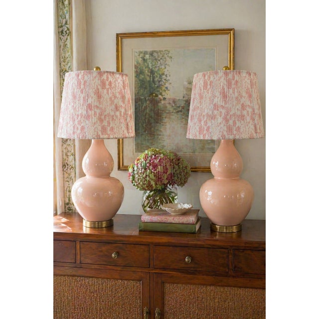 Lillian August Blush Double Gourd Table Lamps With Pleated Floral Shades Kindly note photo number two (2) is a digital...
