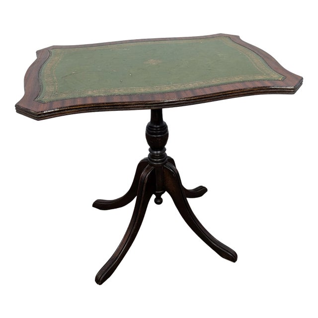 Vintage English Green Leather Coffee Table For Sale