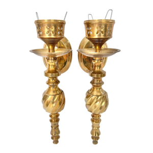 Vintage Neoclassical Style Turned Solid Brass Candle Holder Wall Sconces - Set of 2