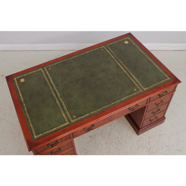 Reprodux English Yew Wood Green Leather Top Desk For Sale - Image 13 of 18