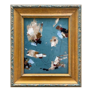 Contemporary Blue "Feathers" Abstract Oil Painting in Vintage Frame For Sale