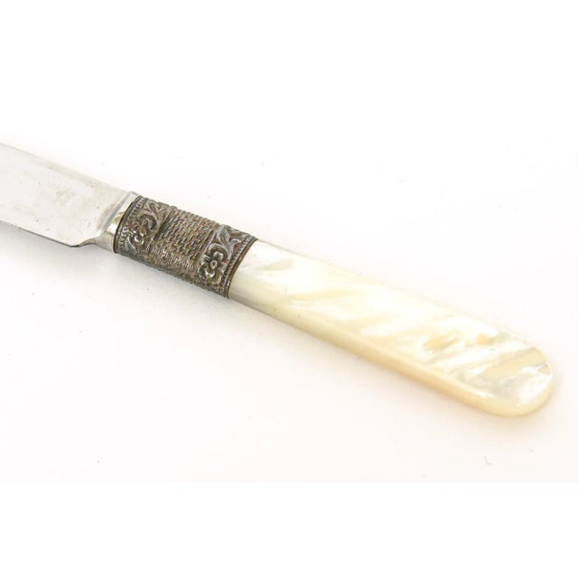 Vintage Genuine Mother of Pearl , Metal and Stainless Steel Appetizer or Cheese Knives Set of 8 For Sale - Image 9 of 12