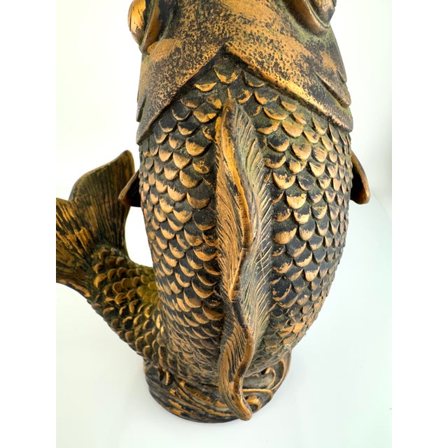 1960s Vintage Mid Century Cast Resin Koi Fish Sculpture With Aged Bronze Finish For Sale - Image 5 of 10