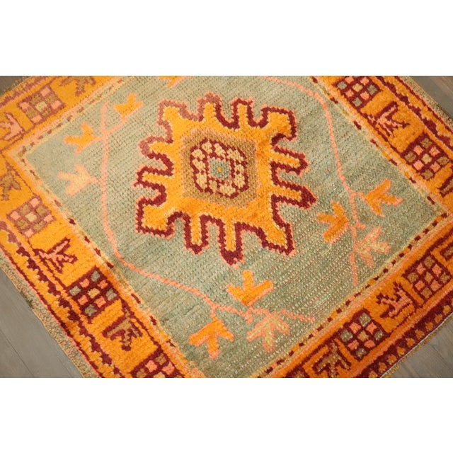 Turquoise Set of Antique Turkish Oushak Small Square Rugs - 3' x 3'2" For Sale - Image 8 of 12