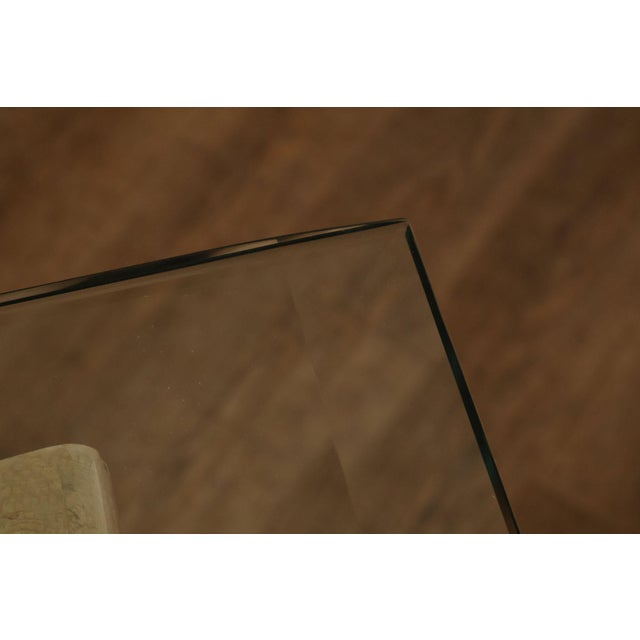 Late 20th Century Postmodern Glass Top Travertine Console Table For Sale - Image 5 of 18