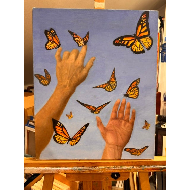 Butterflies and Me 2016 Oil on Canvas 22 H x 18 W in. By Kathleen Varadi An intimate contemporary oil painting exploring...