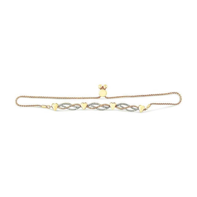 Contemporary 14K Yellow Gold Plated .925 Sterling Silver 1/10 Cttw Diamond Wave and Hearts Bolo Bracelet (I-J Color, I2-I3 Clarity) - 4"-10" Adjustable For Sale - Image 3 of 5