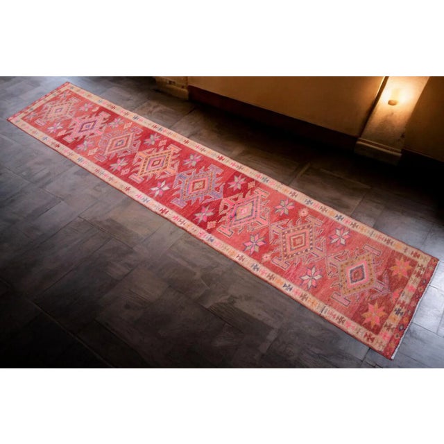 Offered is an one of a kind Kurdish runner rug, made in Anatolia approximately 50-60 years ago. The beautiful wool on...