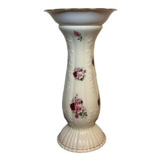 1960s White Porcelain Vintage Rose Motif Birdbath, 2 Pieces For Sale