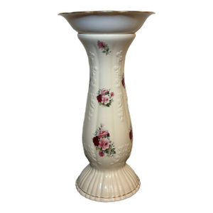 1960s White Porcelain Vintage Rose Motif Birdbath, 2 Pieces