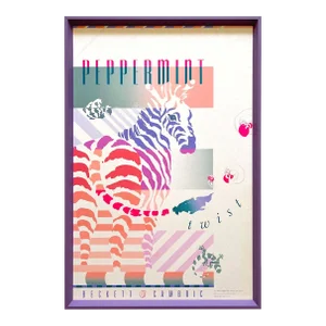 Postmodern Vintage 1988 Lithograph Print " Peppermint Twist " Framed Pop Art Poster