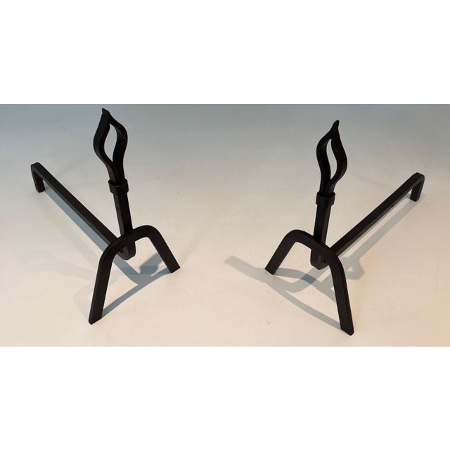1950s Modernist Wrought Iron Andirons - a Pair For Sale - Image 4 of 12