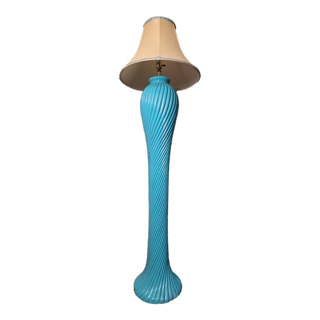 Vintage 1980s Postmodern Twisted Plaster Floor Lamp - Michael Taylor Style - Turquoise For Sale