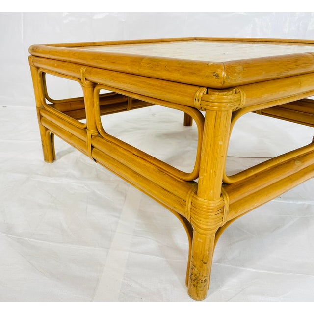 Vintage Bamboo Coffee Table With Capiz Shell Inlaid Top, 1970s For Sale - Image 11 of 18