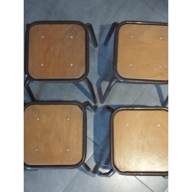 Industrial Vintage Industrial Stackable Bar Stools from Mullca, France, 1950s, Set of 4 For Sale - Image 3 of 16